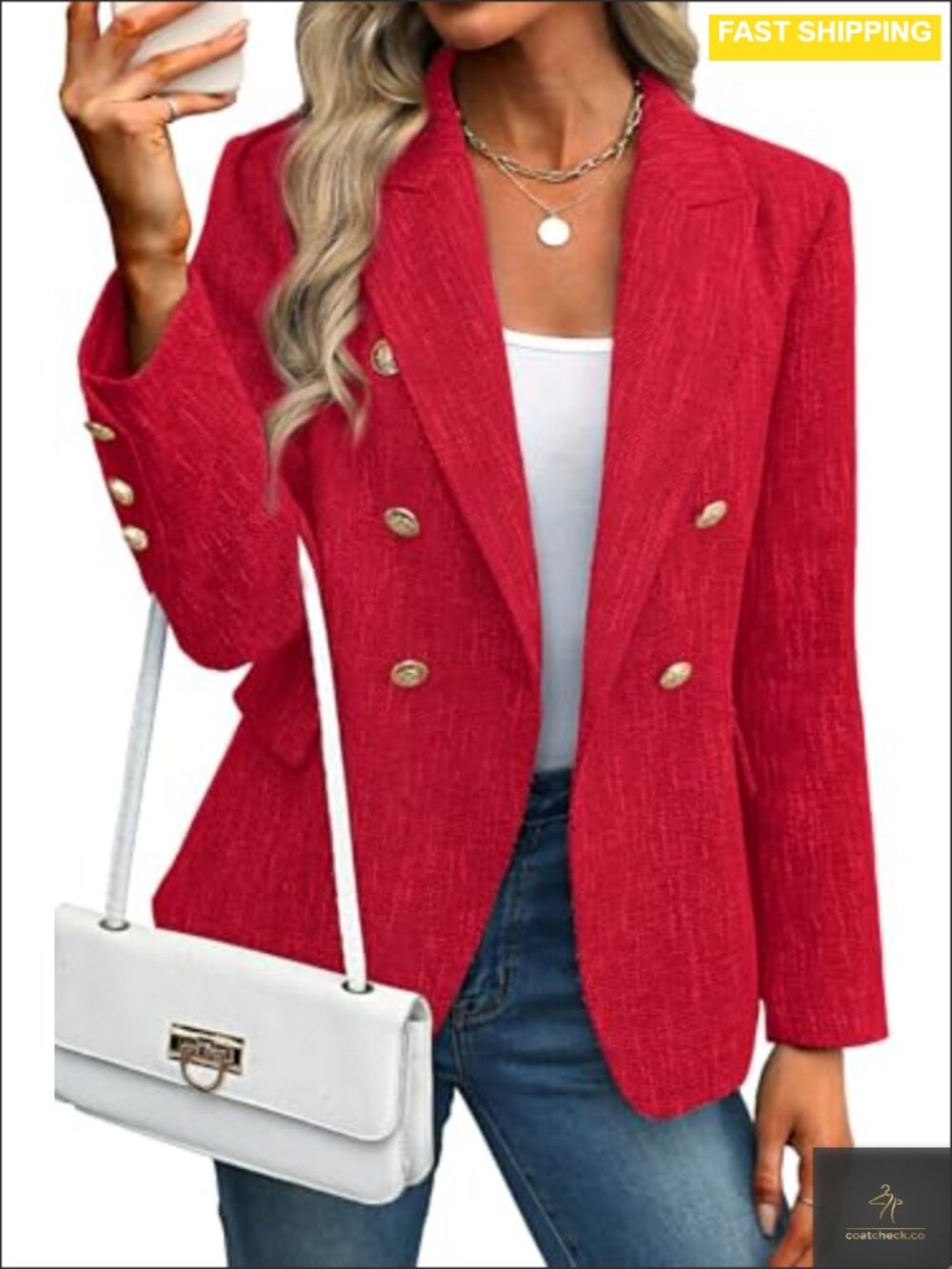 Tweed Blazer Women Business Casual Double Breasted Tailored Fit